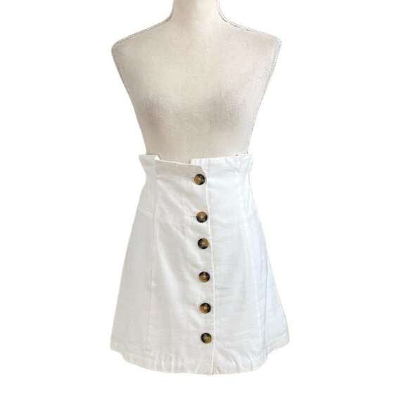 LUCY PARIS WHITE LAUREN PAPERBACK BROWN BUTTON FRONT MINI SKIRT - M - Picture 2 of 9